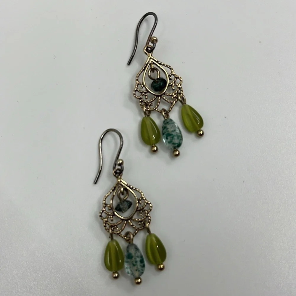 Liz Claiborne Vintage Chandelier Earrings 💚 Elegant Filigree Design - Picture 5 of 8